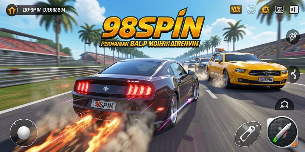Tampilan gameplay balap mobil yang mendebarkan di 98SPIN.