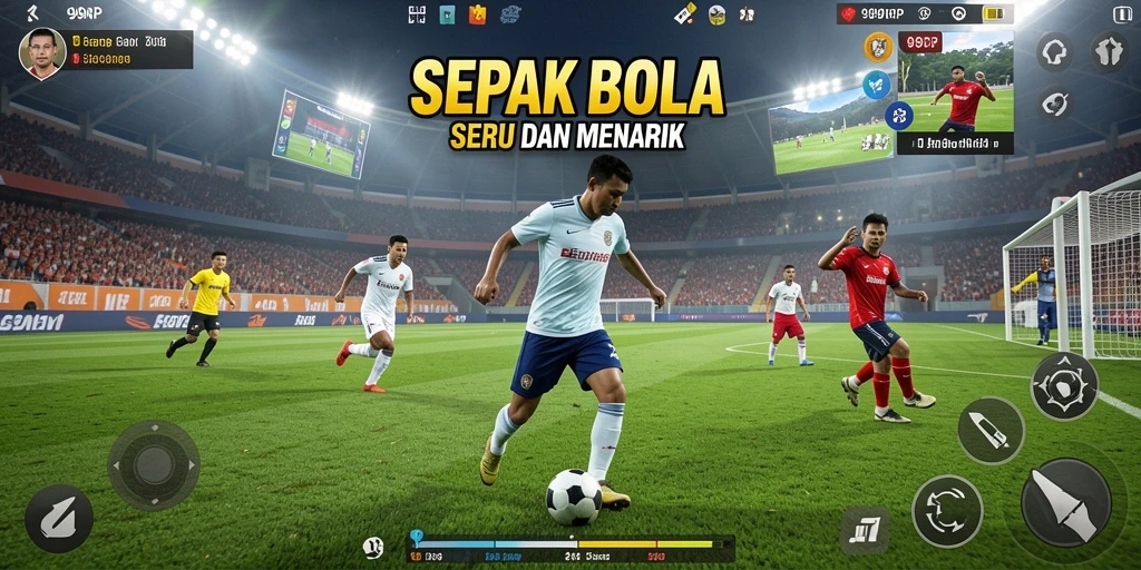 Tangkapan layar gameplay 99RP menampilkan aksi seru di lapangan sepak bola.