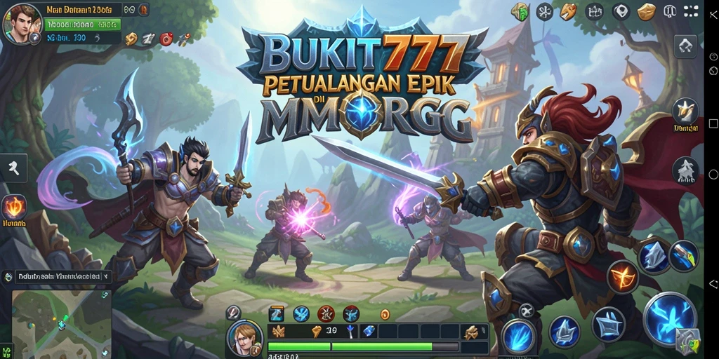 Tampilan gameplay BUKIT777 dengan pertempuran seru dan pemandangan menakjubkan.