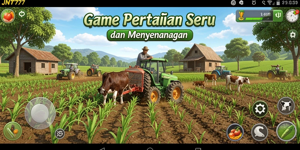 Tampilan gameplay JNT777 yang menarik dengan pertanian yang subur.