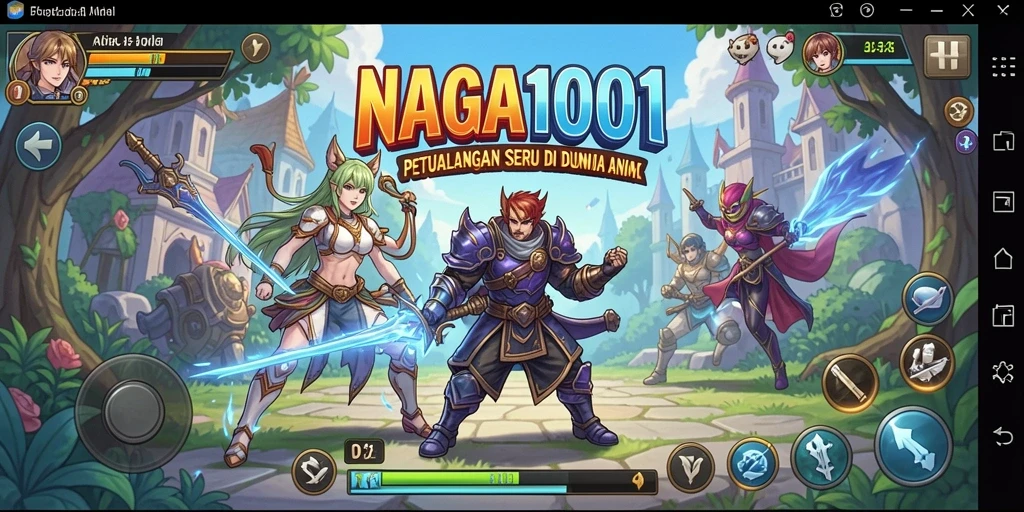 Tangkapan layar gameplay NAGA1001 yang menampilkan pertempuran karakter anime.