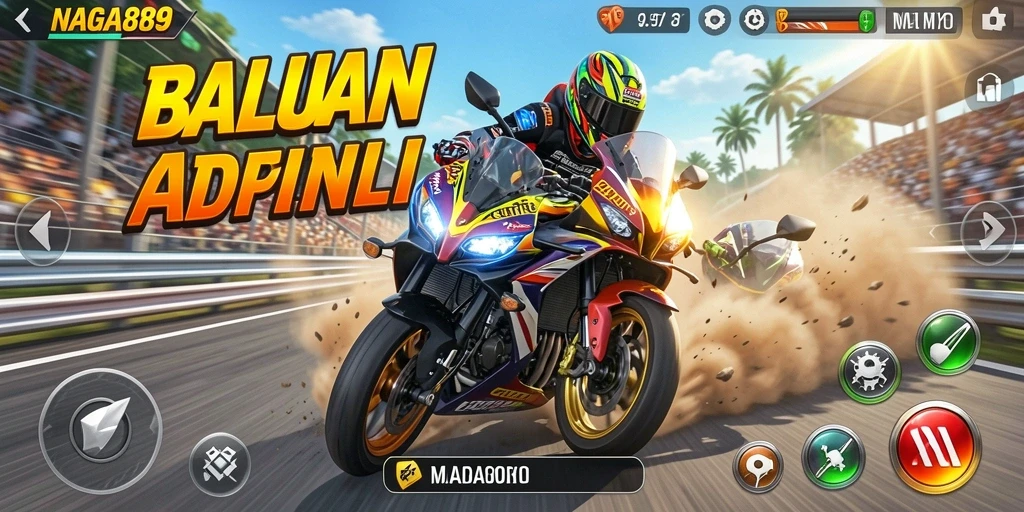 Tampilan gameplay menarik dari NAGA889 dengan motor balap yang cepat.