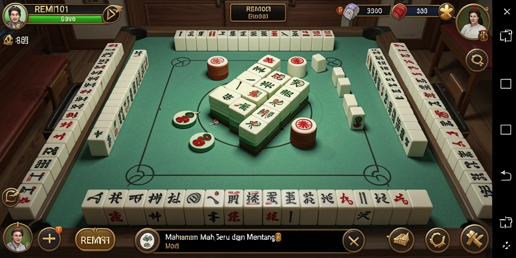 Screenshot gameplay REMI101 menampilkan suasana permainan Mahjong yang menarik.