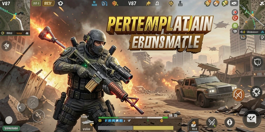Tampilan layar utama gameplay V87 yang mendebarkan dan penuh aksi Battle Royale.